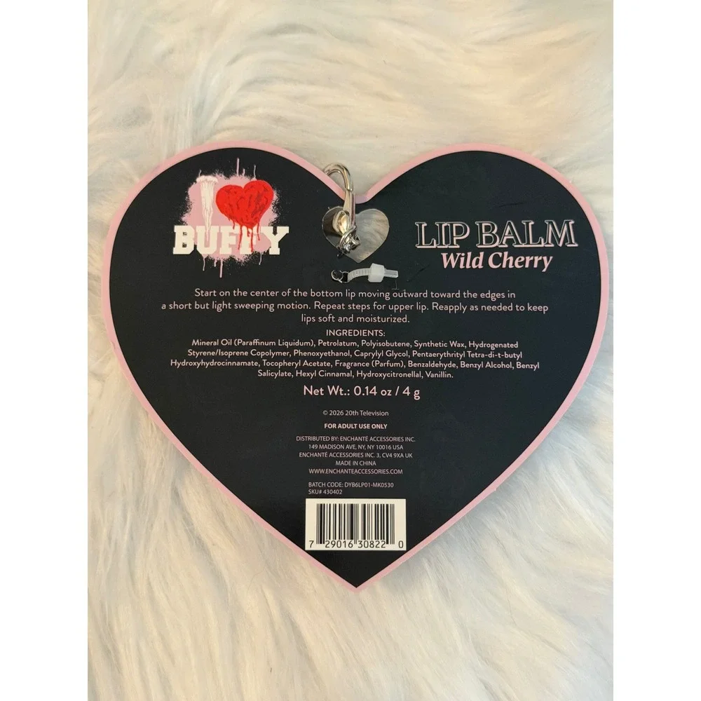 Buffy the Vampire Slayer Lip Balm Keychain Wild Cherry Heart Pink New